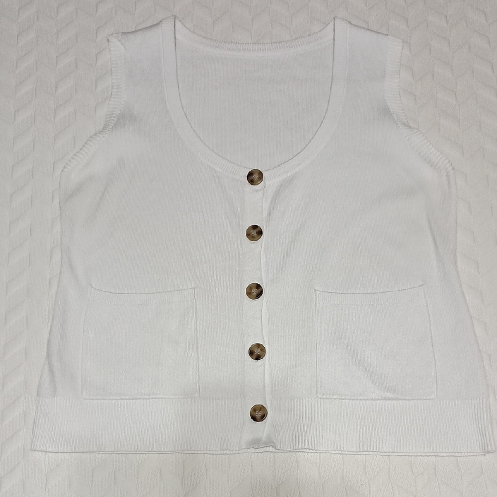 Classic White Button-Front Knit Vest